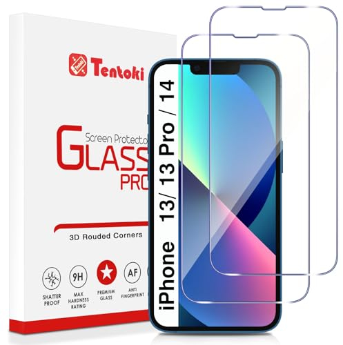 Tentoki Verre Trempé pour iPhone 13/13 Pro / 14, [Lot de 2] vitre Protection écran -sans Bulles d'air - [Anti Rayures, Dureté 9H] Ultra Transparent