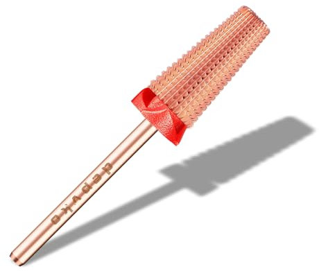 Depvko Brocas de uñas 5 en 1, brocas de tungsteno de carburo de 3/32 pulgadas, puntas de cutícula de seguridad avanzada profesional de rotación bidireccional para fresas torno para uñas (oro rosa)