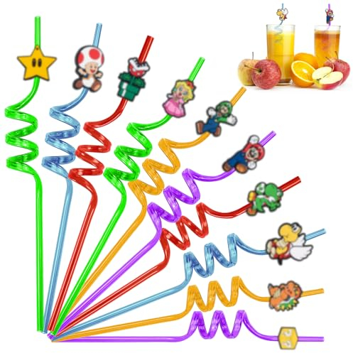 FainFun Strohhalm Bunt Plastik Wiederverwendbar, 10 Lustige Strohhalme Kinder Sommer, Party Trinkhalme, Lockige Strohhalme für Partys
