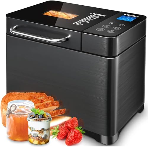 KEEPEEZ 17-in-1 Bread Maker, 2LB Smart Bread Machine with Ceramic Pan, Auto Nut Dispenser, 2 Paddles, 1Hour Keep Warm, Bread Maker Machine with 3 Crust Shades&Colors, Gluten-Free,Yogurt,Dough, Recipes