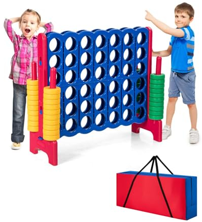 COSTWAY Vier-Gewinnt Spiel, 4 Gewinnt Spielbrettsätze, Vier in Einer Reihe Spiel mit 42 Jumbo Ringen, Schieberegler & Tragetasche zum schnellen Neustart für Kinder Erwachsene (Rot, mit Tasche)