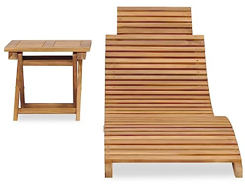 Kangmusi Klappbare Sonnenliege mit Tisch Massivholz Teak,310666