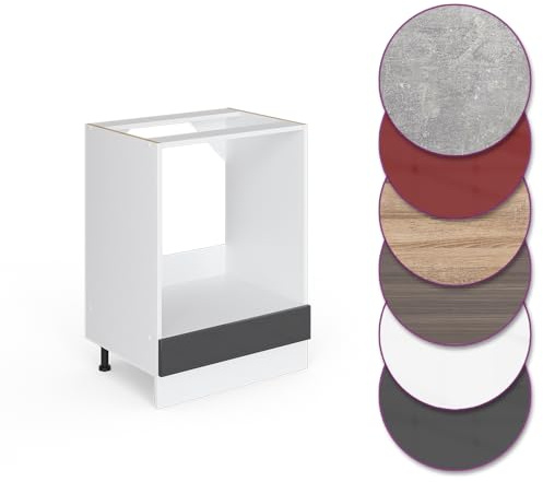 Vicco Herdumbauschrank R-Line, Anthrazit Hochglanz, 60 cm | ✓ Backofennische · Arbeitsplatte Eiche · Höhenverst. Füße · ✓ Frei kombinierbar · Einfache Integration