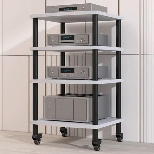 YHWKGZ Hi Fi Rack, Abnehmbarer Audio Rack Hi Fi Regal mit 2/3/4 Ebenen, Phonoschrank for Heim-Stereomedien, robuster, for Verstärker/Player/TV-Zubehör(Wit,23.6x37.4)