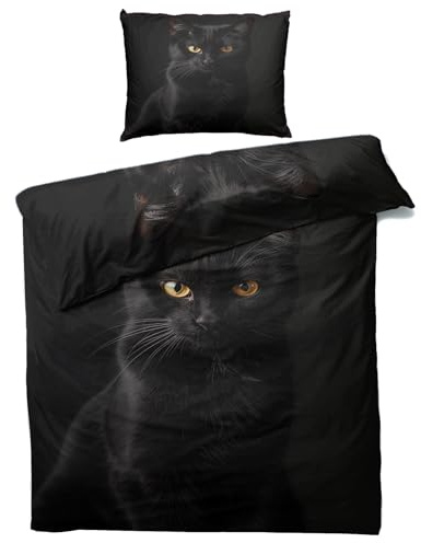 Generisch Bettwäsche 135x200 Schwarze Katze - Katze Bettbezug 135 x 200 2er Set, Weiche & Angenehme Mikrofaser Bettbezüge & Kissenbezug 80x80, Bettwäsche-Sets mit Reißverschluss W%-2