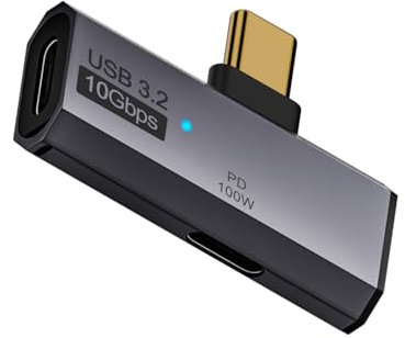 QIANRENON PD100W USB C 1 a 2 adaptadores 10Gbps USB tipo C macho a 2 hembras conector de ángulo de 90° USB C auriculares carga 2 en 1 carga simultánea transferencia de datos para smartphone, tablet