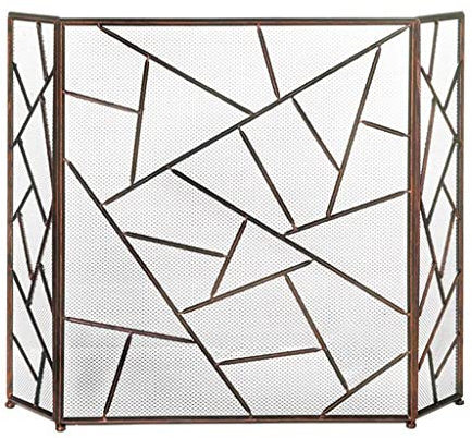 NSTVVEE Feuchtigkeits-Kaminschirme Funkenschutz Einfacher Kaminschirm 3-Fach gefalteter Trennwand-Kaminschirm mit schmiedeeisernem Hohlnetz Innenkamin-Dekorati