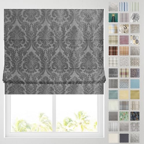Barnes Blinds - Patterned Roman Blinds, Fully Lined, Custom Sizing Available - Durable Fittings Easy Fit (Pisa Charcoal 91.5cm)