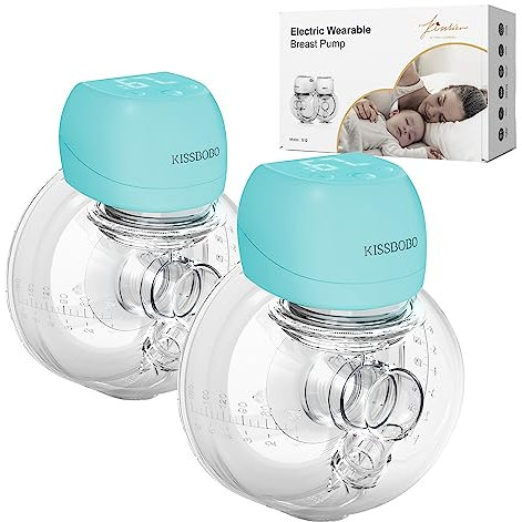 Breast Pump Electrical Wearable, Plainless Hands Free Breast Pump,3 Modes 9 Levels with LCD Display, Low Noise Rechargeable Wireless Protable Breast Pump with 21mm/24mm Flanges (Blue 2PCS)