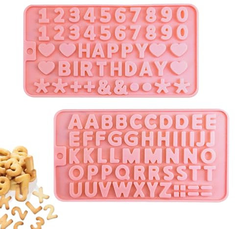 2PCS Chocolate Letter Mould Set - Pink Chocolate Letters and Numbers for DIY Baking Cake Decoration (20.5×11×1.3cm)