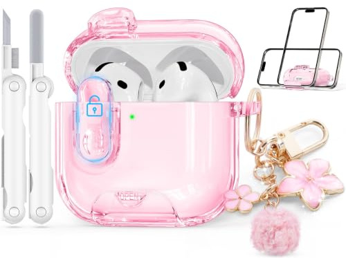 Skyconser for AirPods 5/4 Case (2026/2024) with Safety Lock,Clear Pink