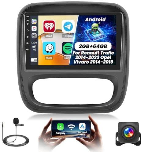 Fuluku 2+64G Android Autoradio für Renault Trafic 2014-2023 Opel Vivaro 2014-2019 mit Wireless Carpaly&Android Auto, 9'' IPS Touchscreen Radio mit Bluetooth/GPS/Rückfahrkamera/FM/WiFi/SWC/26UI