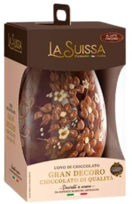La Suissa Uovo di Cioccolato Gran Decoro Cioccolato di Qualità da 500 gr in Cioccolato Fondente e Bianco