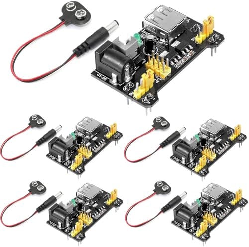 5pcs 3.3V 5V 700mA MB102 Breadboard Power Supply Module, RUNCCI-YUN for Solderless Breadboard with 9V Battery Clip Power Cable 2.1x 5.5mm Male DC Jack Plug for Arduino