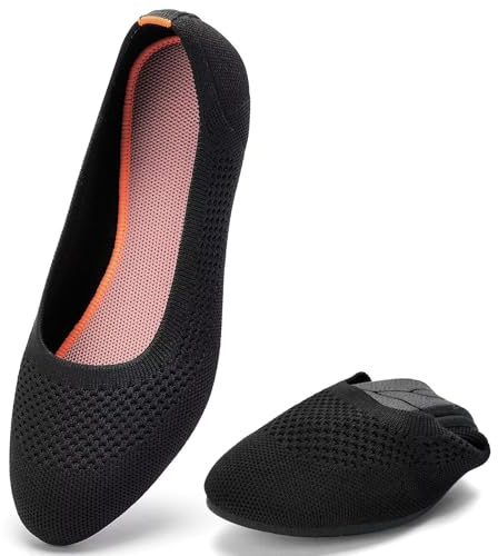 Puxowe Damen Strick-Ballerinas mit Rundkappe Flache Slip-On Schuhe Superweich für Komfort Bequem für Spaziergänge Niedriger Keilabsatz Lässiger Stil