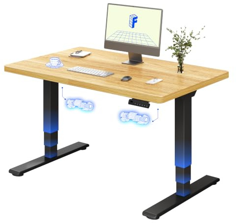 FLEXISPOT Höhenverstellbarer Schreibtisch mit Dualmotor 120×80 cm | 3-stufige Säulen Gestell – Ergonomischer Standing Desk für kleine Räume & Home Office, 100 kg Tragkraft (Ahorn+Schwarz)