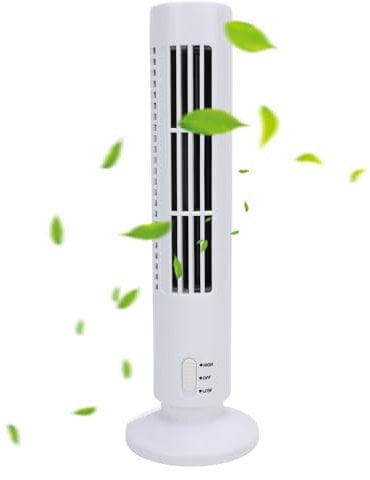 PUNELE Small Tower Fan for Desk with 2 Speeds Bladeless Quiet Cooling USB Desk Tower Fan for Bedroom Home Office
