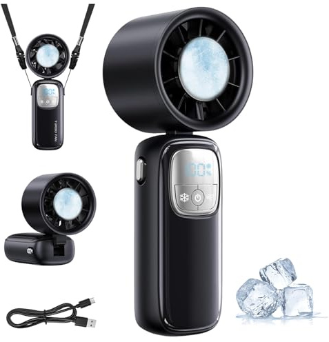 Audasi Tragbarer Turbo Handventilator, 5-Stufiger Ventilator Mit Kühlmodus Einstellbare Geschwindigkeit Wiederaufladbarer Akku Digitales Display Mini Ventilator Für Reisen Strand Arbeit & Outdoor Fan