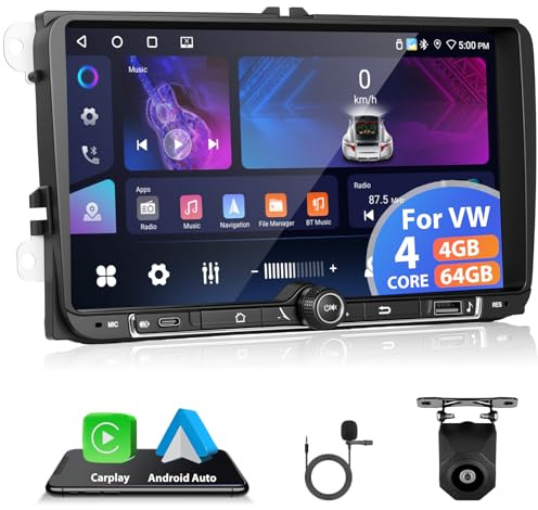 Motorsi 4GB+64GB Autoradio mit Type-C GPS Navi für VW Passat B6 T5 Golf 5 6 Polo Tiguan 6R T5 Jetta Seat Skoda, Touchscreen Drahtlos Carplay Android Auto Wi-Fi MirrorLink FM RDS Canbus Rückfahrkamera