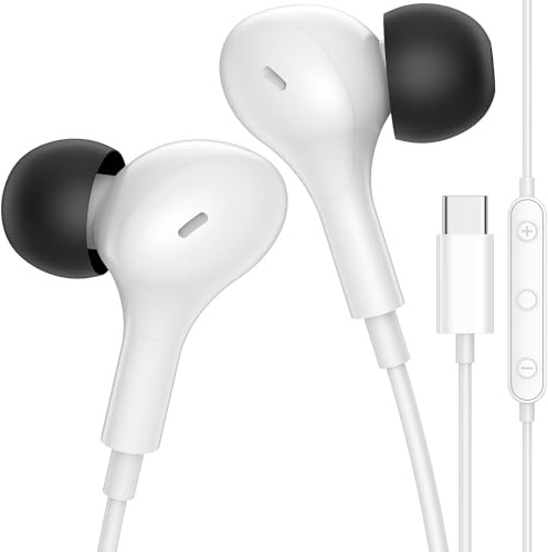 Auriculares con Cable Tipo c para xiaomi REDMI Note 15 Pro Poco X7,Blanco | Cascos USB C con Microfono para OPPO Find X9 X8 X5 Pro N5 Reno14 Reno13 11 A6 /realme 13 Pro+ 5G/OnePlus Nord CE5