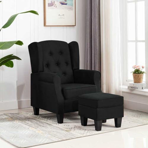 Owoxanthellate Relaxsessel mit Fußhocker Schwarz 68x78x94 cm Stoff 100% Polyester Holzrahmen TV Chaise für Living Room Home Office