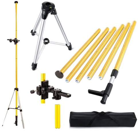 Tripod for Laser, Levelling Tripod, 1/4-20 5/8-11 Thread, Height Adjustable 700-3600 mm, Integrated Levelling Device, Heavy Duty Tripod, Aluminium Tripod with Extendable Rod for Laser Scanning