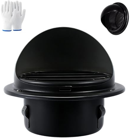 70mm-120mm Griglia Aerazione Rotonda, Nero 304 Acciaio Inox Griglie di Ventilazione per Muro Esterno, Tubo Cappa Aspirante Cucina con Rete Anti Insetti, Incastro, Guanti Inclusi(120mm/4.7in)