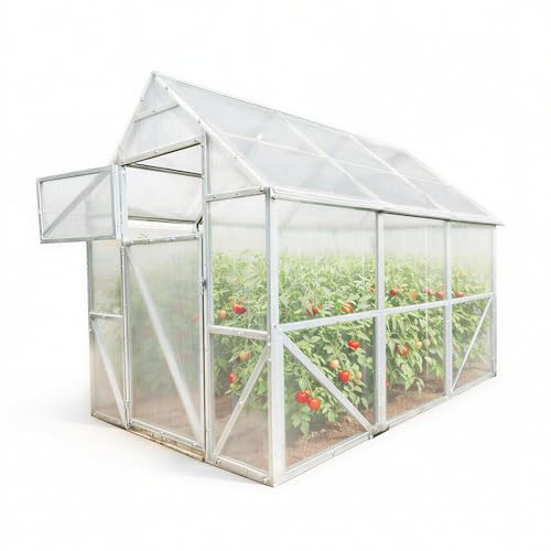 Stahl Gewächshaus Smart 200x300x220cm mit Holzfundament | UV-beständige 4 mm Hohlkammerplatten | Automatischer Fensteröffner inkl. | Winterfestes Tomatenhaus & Treibhaus für Garten