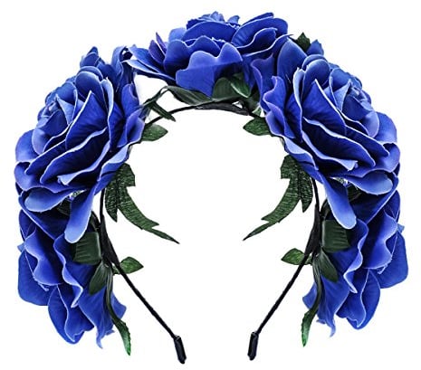 Cheerlife Damen Mädchen Rose Blume Haarreif Blumenstirnband Festival Hochzeit Braut Brautjungfer Haarband Kopfband Kranz Blau