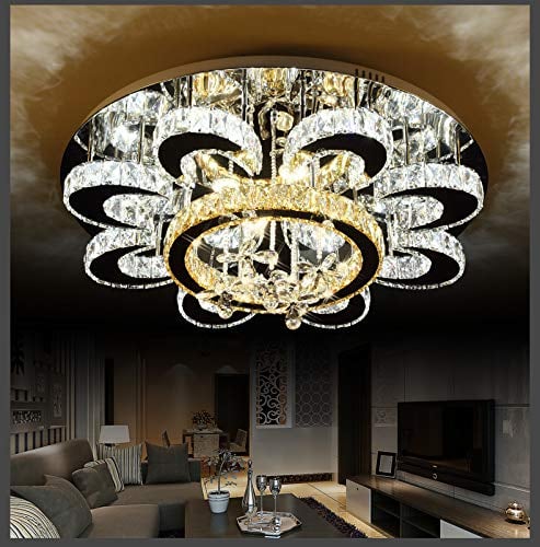 Euroton LED Pendelleuchte Kristall 6021-80cm mit Fernbedienung Kaltweiß neutralweiß warmweiß wechselbar Spots warmweiß Kristall klar bernstein 96W Deckenleuchte Deckenlampen .A+