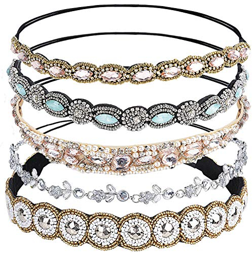 Haarschmuck,Zoylink 5 Stück Elastisches Haarband Haarreife Kristall Strass Kopfkette für Frauen Damen