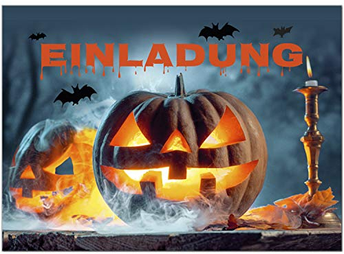 8 Halloween Einladungen mit Umschlägen - Kürbis im Nebel - Tolle Einladungskarten für die Halloween-Party für Kinder und Erwachsene
