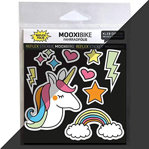 MOOXIBIKE I Sticker Einhorn reflektierend, für Cargobike, Lastenrad, Fahrrad, Scooter, Roller & Helm, auch für Rennrad, Trekkingrad, Fixie, Mountainbike, Hollandrad, Citybike, Rollator & E-Bike