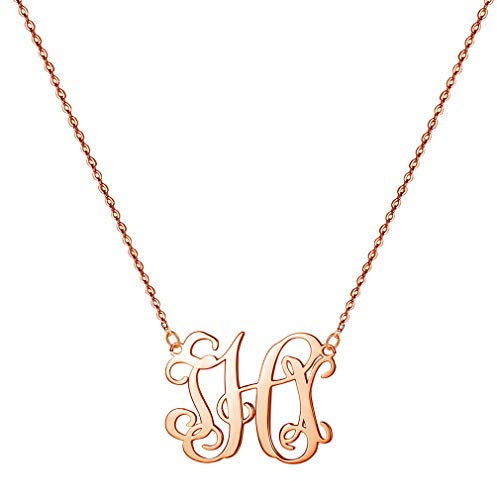 Custom4U Collier Pendentif Rose Or Argent 925 Initiale Monogramme Lettre Gravé Bijoux Fantaisie Vintage pour Anniversaire Noël