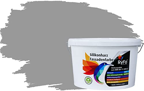RyFo Colors Silikonharz Fassadenfarbe Lotuseffekt Trend Elefantengrau 10l - bunte Fassadenfarbe, weitere Grau Farbtöne und Größen erhältlich, Deckkraft Klasse 1