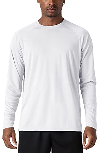 KEFITEVD Herren UV Shirt Outdoor Sonnenschutz Langarmshirt Polyester Funktionsshirt Sport Shirt Fitness Joggen Wassersport Performance T-Shirt Weiß 3XL