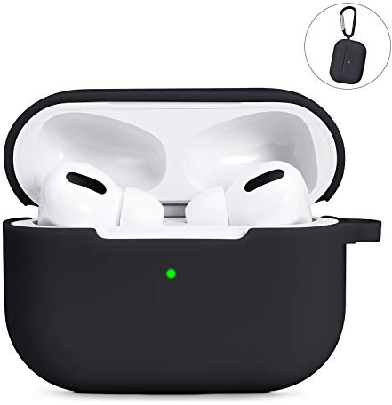 AKABEILA Airpods Pro Hülle Case, Kompatibel mit Apple AirPods Pro Silikon Schutzhülle [Front LED Sichtbar & Kabelloses Laden] Flüssiges Silikon Gehäuseabdeckung Air Pods Pro Schutz Hüllen, Schwarz