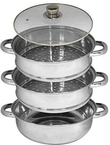 Kabalo 3 Tier Vegetable Steamer Stainless Steel Pan Set 25cm Pot Cooking Food Cookware with Glass Lid