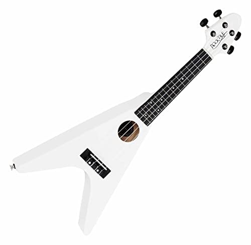 Rocktile FV-04 WH Ukulele - Sopran-Ukulele im Heavy-Design - Mensur: 343 mm - Gesamtlänge: 60,5 cm - Korpus und Hals aus Linde - Bestückt mit Aquila Super Nylgut-Saiten - 2 Gurtpins - Weiß