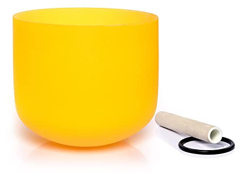 TERRITORY E Note Solar Plexus Chakra Yellow Colored Quartz Frosted Crystal Singing Bowl 8 inch