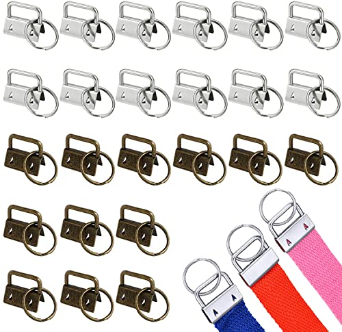 XPOOS 24 Stück 25 mm Schlüsselanhänger Hardware mit Armband, Schlüsselband Hardware, Zange, Schlüsselanhänger, Armband, zum Basteln, Stoffkordel Handwerk, silberfarben, 24 Stück