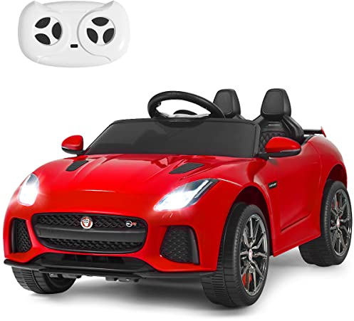 COSTWAY Jaguar Elektro Kinderauto mit Geschichten & Musik & Hupe & Scheinwerfer, 12V Kinderfahrzeug mit 2,4G Fernbedienung, Elektroauto 3-5km/h für Kinder ab 3 Jahre (Rot)