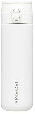Liforme Tragbare Wasserflasche, auslaufsicherer Schraubverschluss, leicht, umweltfreundlich, heiße/kalte Vakuumisolierung, schweißfreies doppelwandiges Design, BPA-frei, 380 ml – Weiß