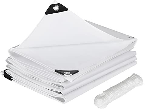 Laneetal Telone Idrorepellente Esterno PE 2x3 m 280 g/m², Rinforzato con Occhielli Copertura per Mobili Camion Piscina Corda di 16 m，Telo Protettivo Multiuso per Mobili da giardino, Auto，Bianco