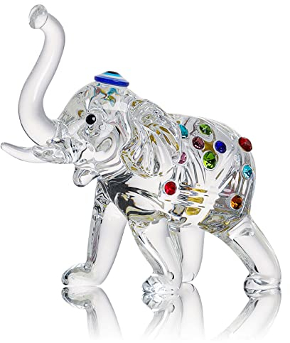 LONGWIN Kristall-Elefanten-Status von Glasfiguren, Sammlerstück mit Stamm nach Oben, Tierskulptur, Glücks-Feng-Shui, Heimdekoration, Ornamente