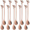 AnSaw Lot de 10 cuillères à café longues avec manche en forme de feuille de 18 cm, en acier inoxydable or rose