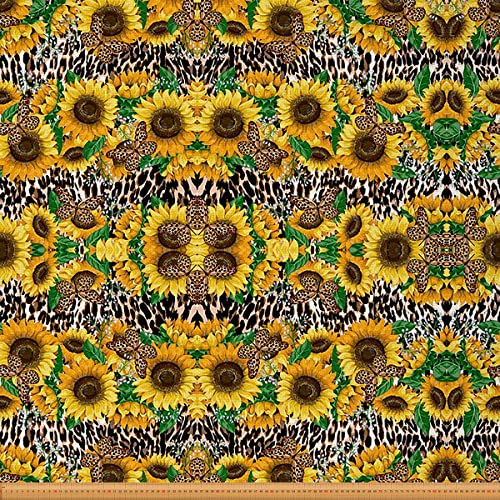 Sonnenblumen Polsterstoff Leoparden Schmetterlings Stoff Meterware Geparden Hautdruck Dekostoff Tierpflanzen Tiere Drinnen Draußen Stoff Wasserdichter Kunststoff Braun Gelb 920 x 150 (HxB)