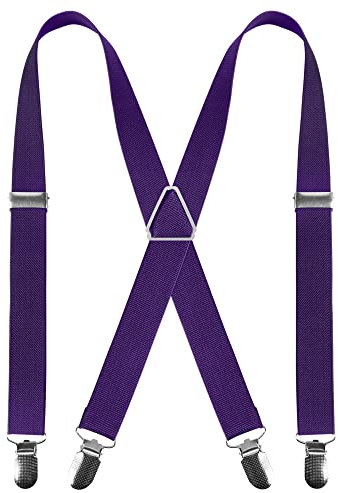 Bretelle da uomo con 4 clip a forma di X, bretelle elastiche regolabili per pantaloni da uomo, bretelle da uomo, Viola, Taglia unica
