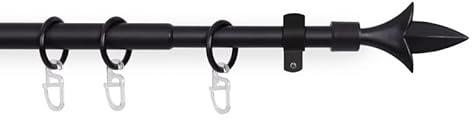 Stilgarnitur Schwarz (Lilie) ausziehbar 120-220cm Vorhangstange Ø16mm Komplettstilgarnitur inkl. Befestigungsmaterial, für Gardinen und Vorhänge