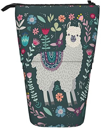 MOLIAE Federmäppchen mit niedlichem Lama-Blumenmuster, Stiftehalter, Teleskop-Federmäppchen, Schreibwaren, für Schule, Büro